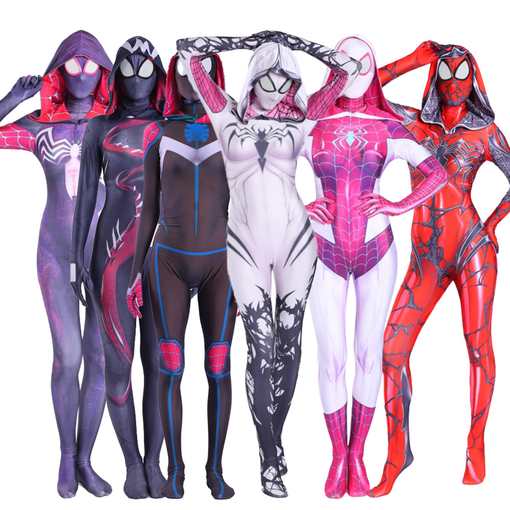 Fantasia Feminina Mulher Aranha Rosa Adulto Cosplay Traje Luxo