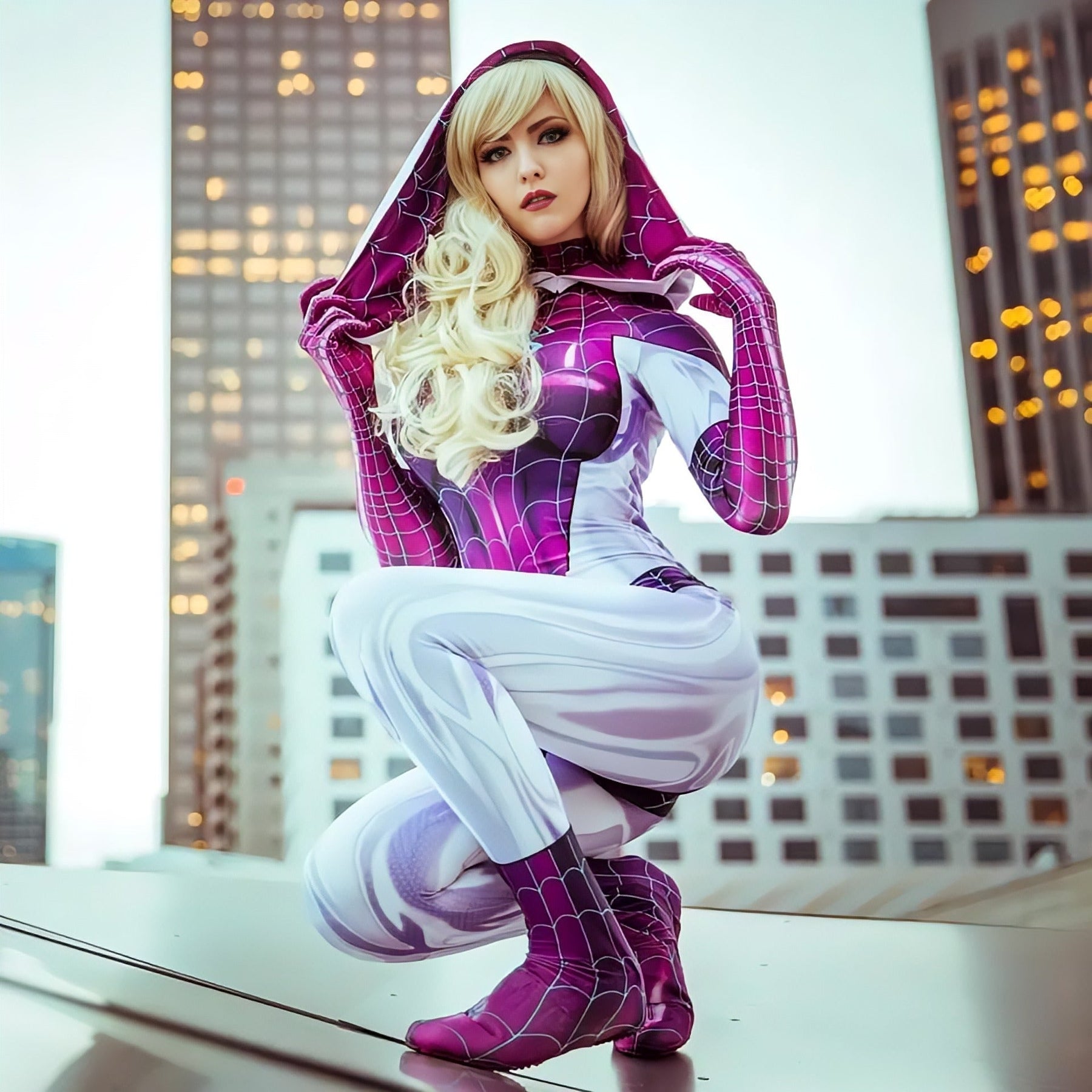 Fantasia Spider Gwen Stacy Mulher Aranha Cosplay Feminino Luxo Traje Profissional