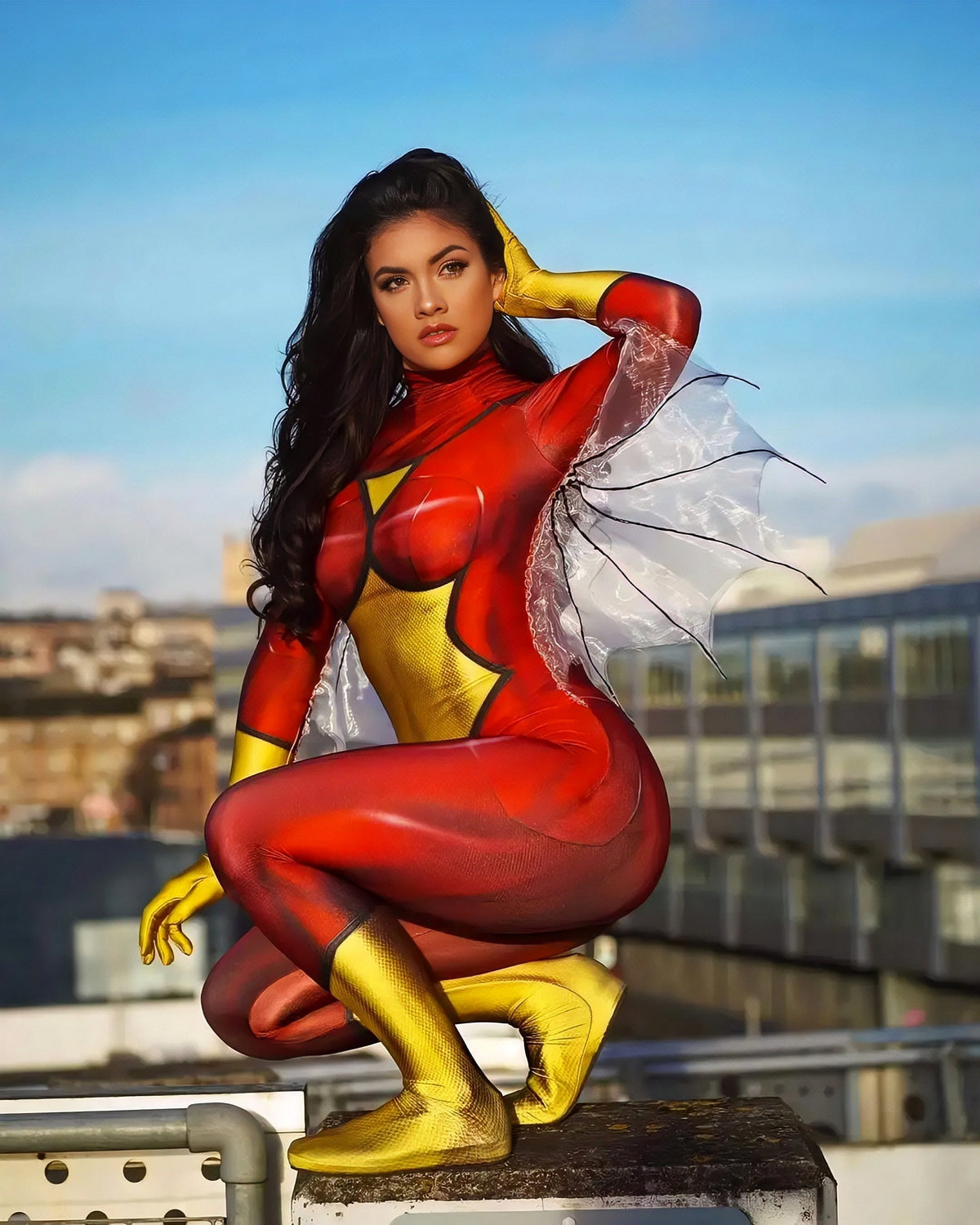 Fantasia Feminina Mulher-Aranha Jessica Drew Cosplay Traje Luxo Profissional