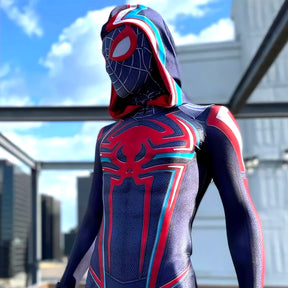 Fantasia Miles Morales 2099 Homem-Aranha Cosplay Traje Luxo Profissional