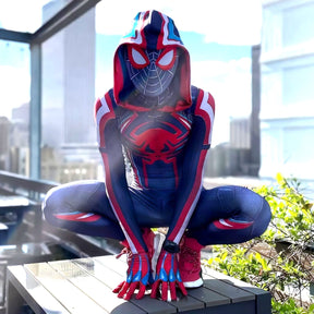 Fantasia Miles Morales 2099 Homem-Aranha Cosplay Traje Luxo Profissional