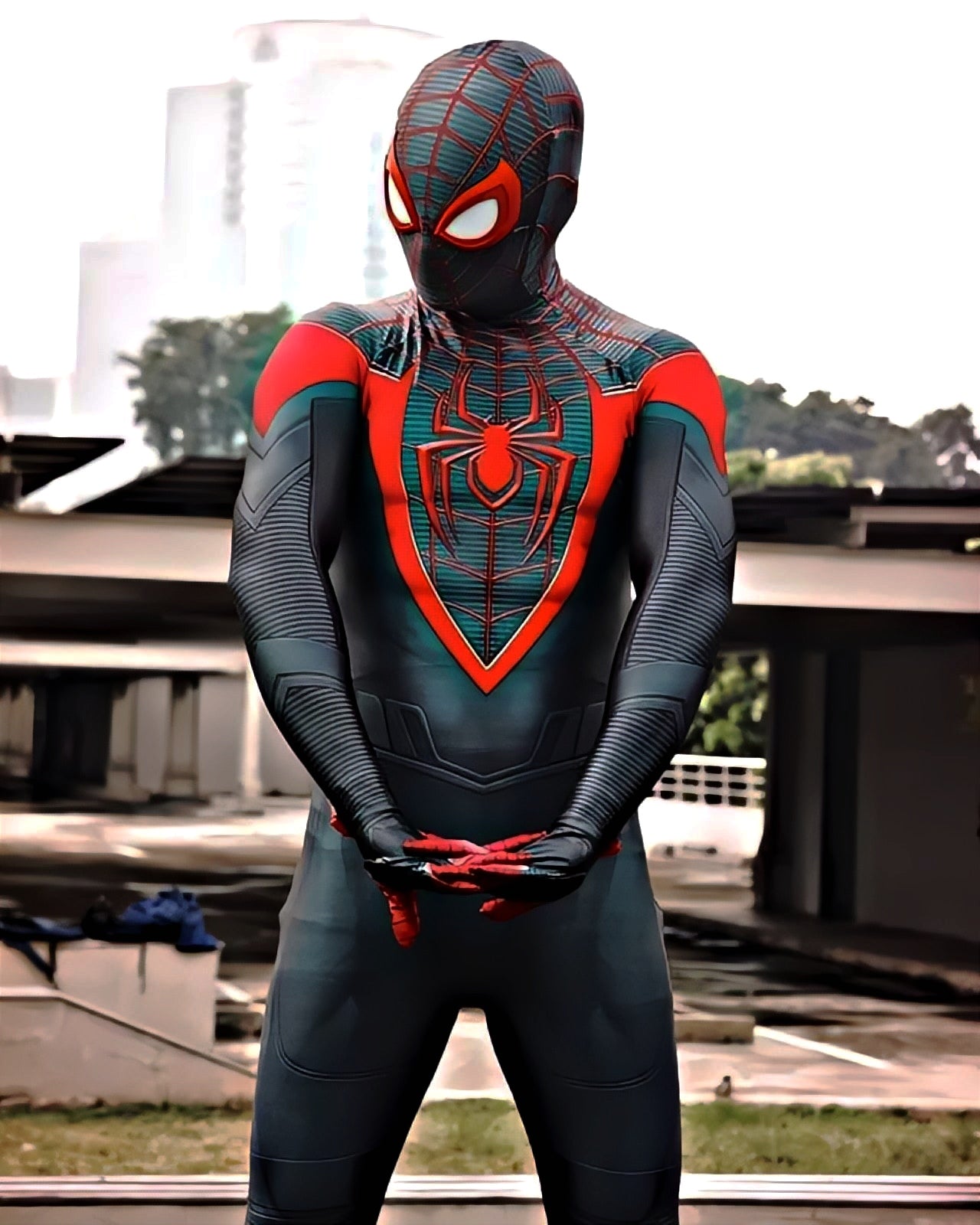 Fantasia Homem-Aranha Miles Morales Ultimate Traje Adulto Cosplay Luxo Profissional