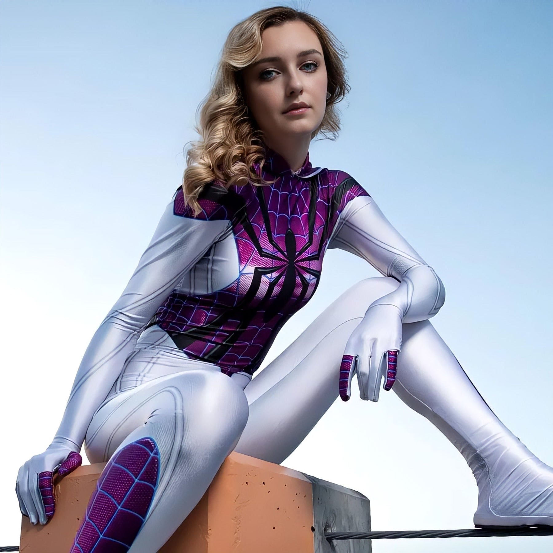 Fantasia Gwen Stacy Mulher-Aranha Cosplay Feminino Luxo Traje Profissional