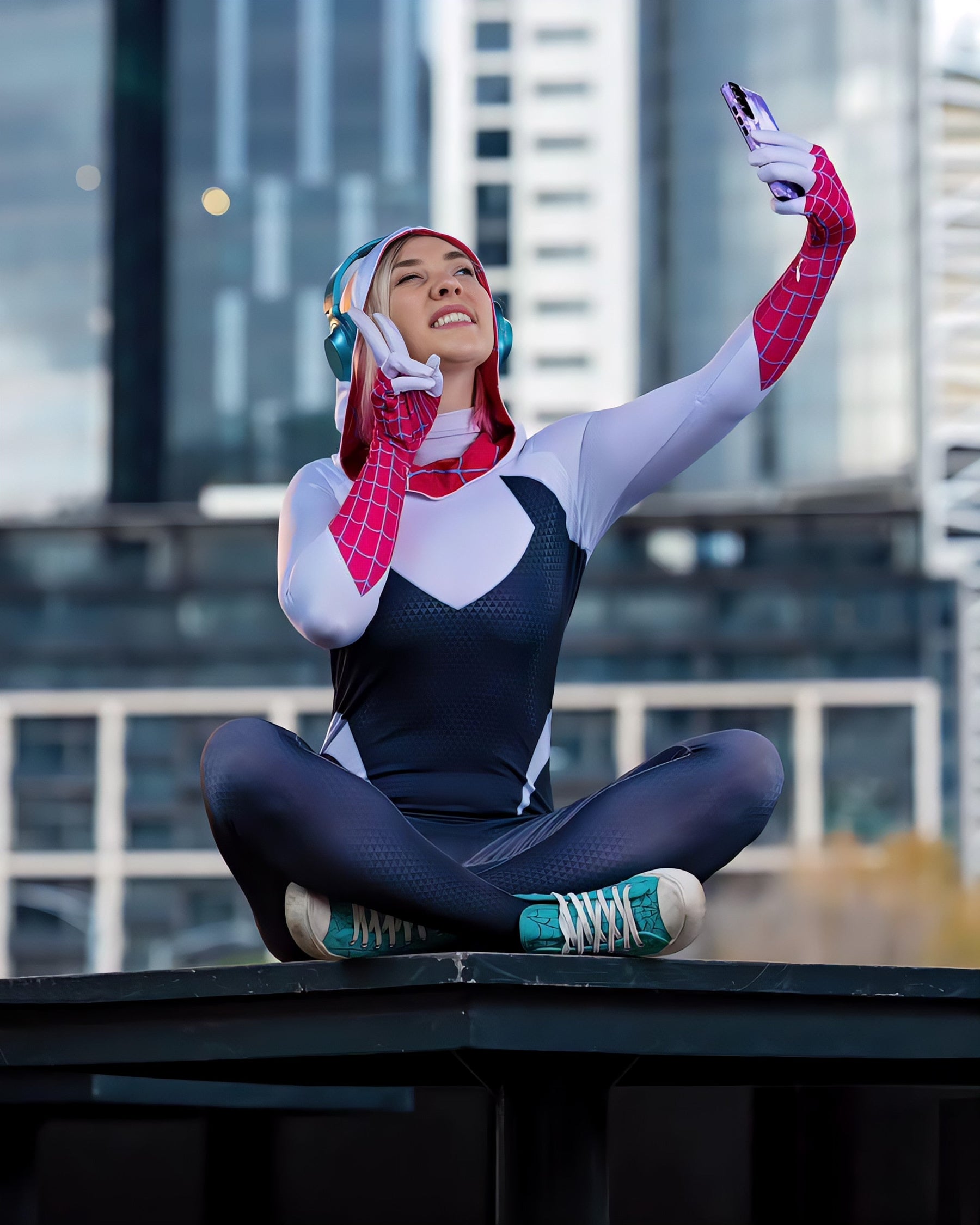 Fantasia Feminina Spider-Gwen Aranhaverso 2 Cosplay Traje Luxo Profissional