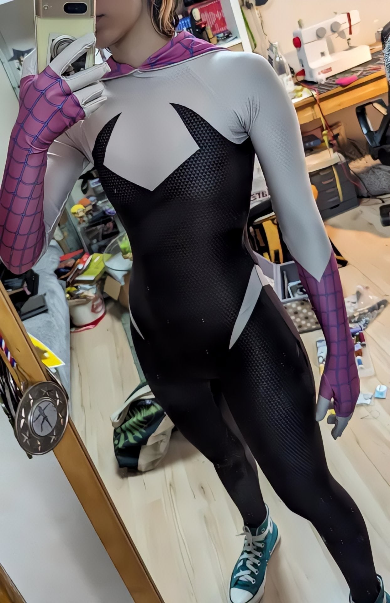 Fantasia Feminina Spider-Gwen Aranhaverso 2 Cosplay Traje Luxo Profissional