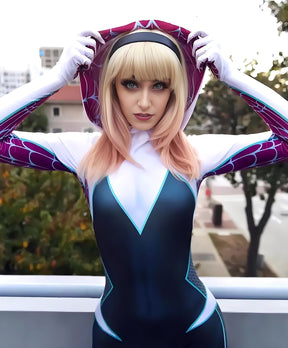 Fantasia Feminina Spider Gwen Filme Adulto Cosplay Traje Luxo