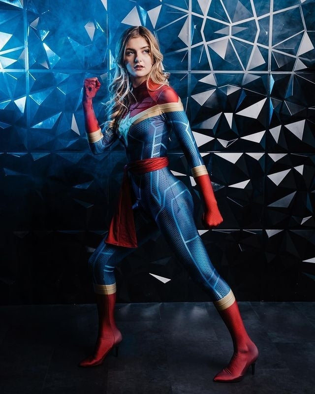 Fantasia Capitã Marvel Carol Danvers Cosplay Feminino Luxo Traje Profissional