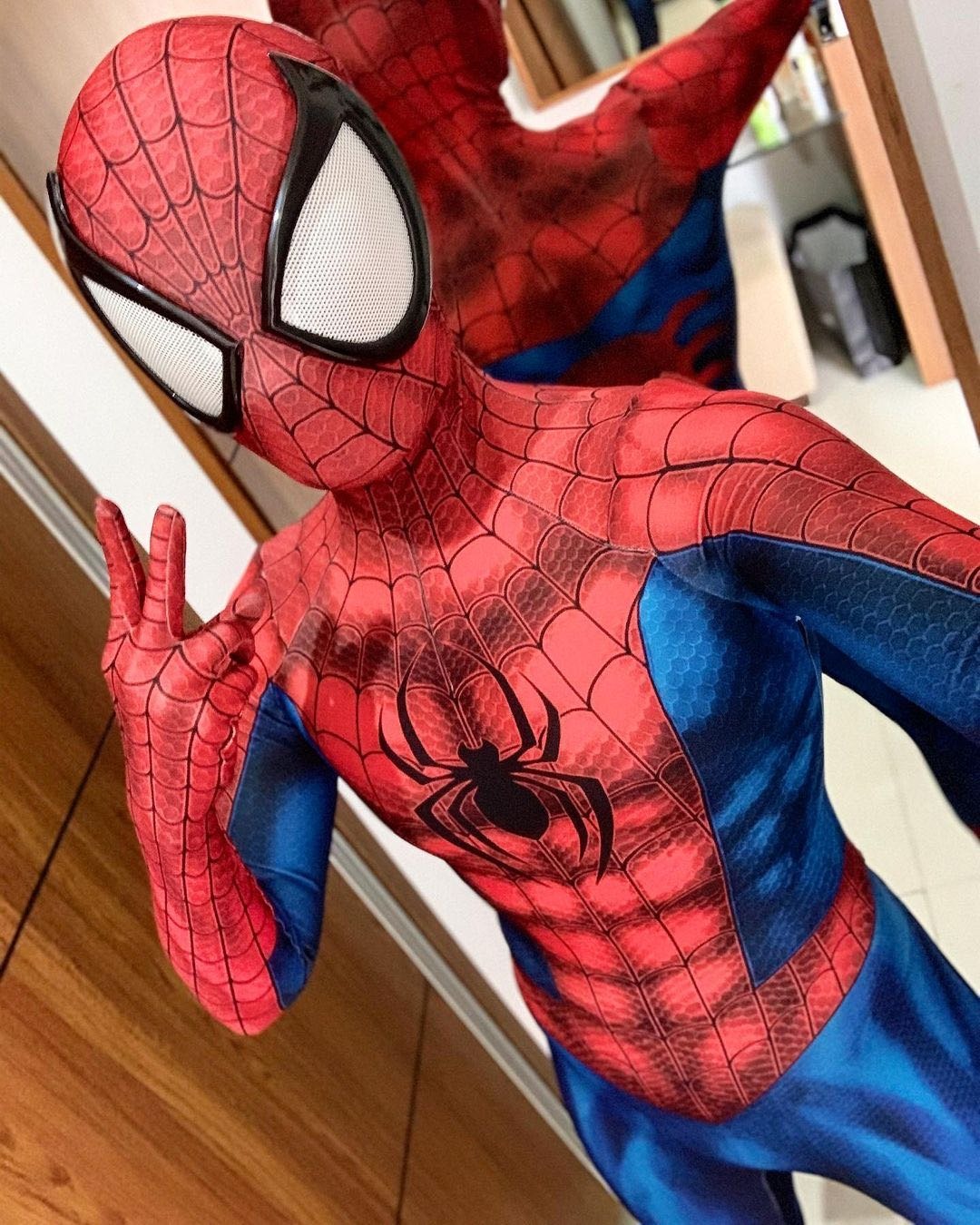 Fantasia Homem Aranha Peter Parker HQ's Big Eyes Cosplay Traje Luxo profissional