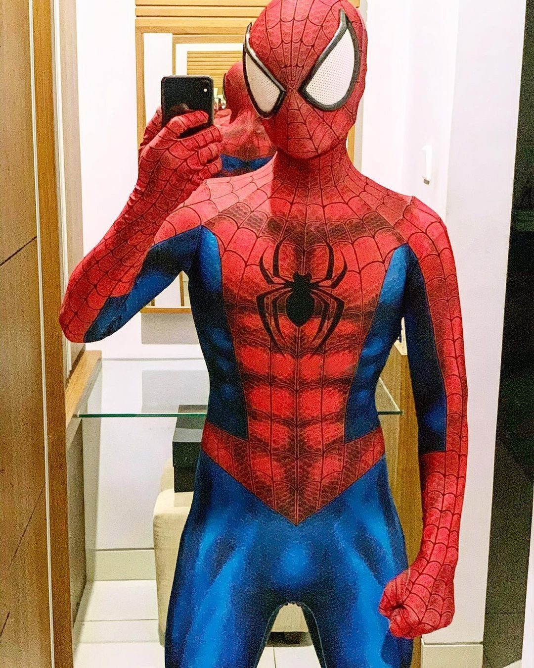 Fantasia Homem Aranha Peter Parker HQ's Big Eyes Cosplay Traje Luxo profissional