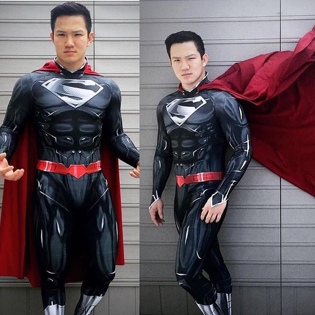 Fantasia Superman Black Adulto Cosplay Traje Luxo Super homem liga Da jutiça