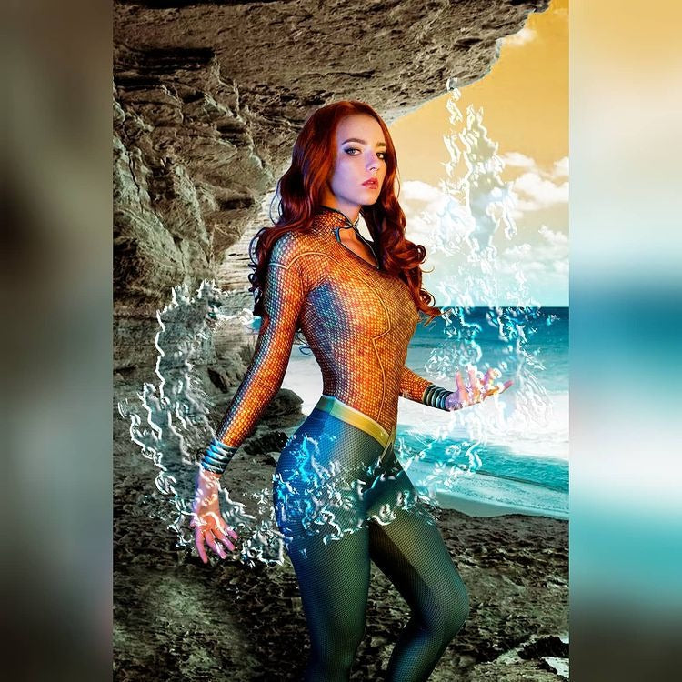 Fantasia Feminina Mera Filme Aquaman Traje Luxo Cosplay Mulheres