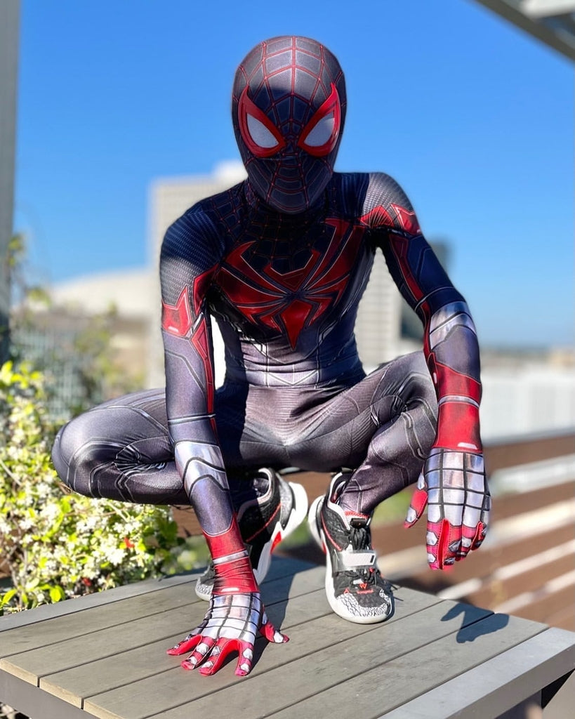 Fantasia Miles Morales Traje Tecnológico Adulto Cosplay Luxo Profissional